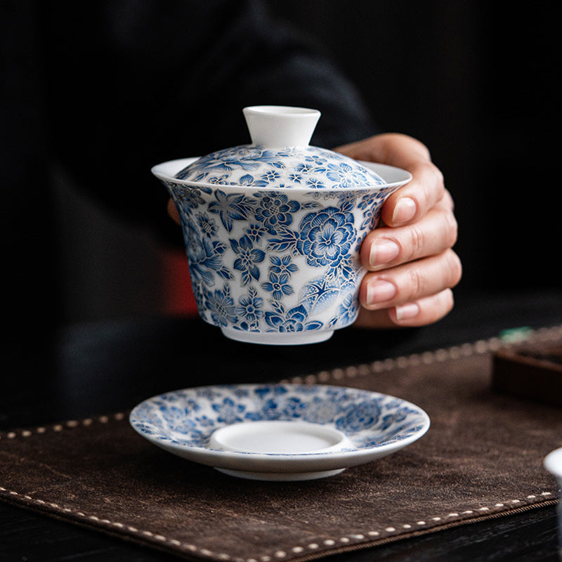 Mutton-Fat Jade Floral Tea Set