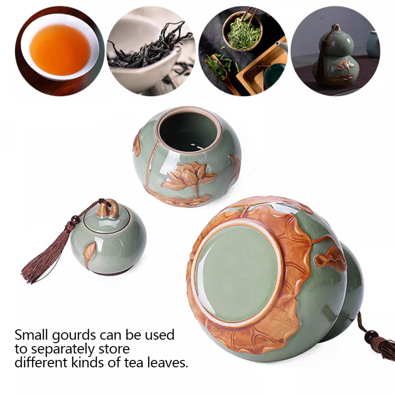 Ge kiln crystal glaze porcelain gourd shaped tea caddy