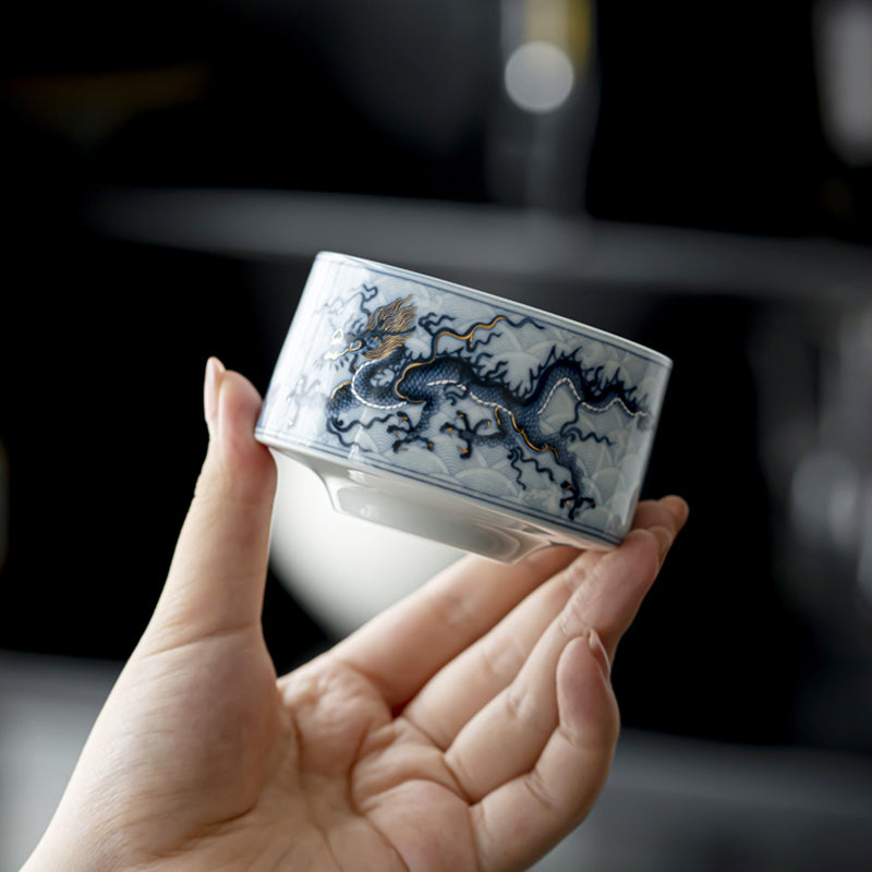 Gold and Silver Blue Dragon Tattoo Cup