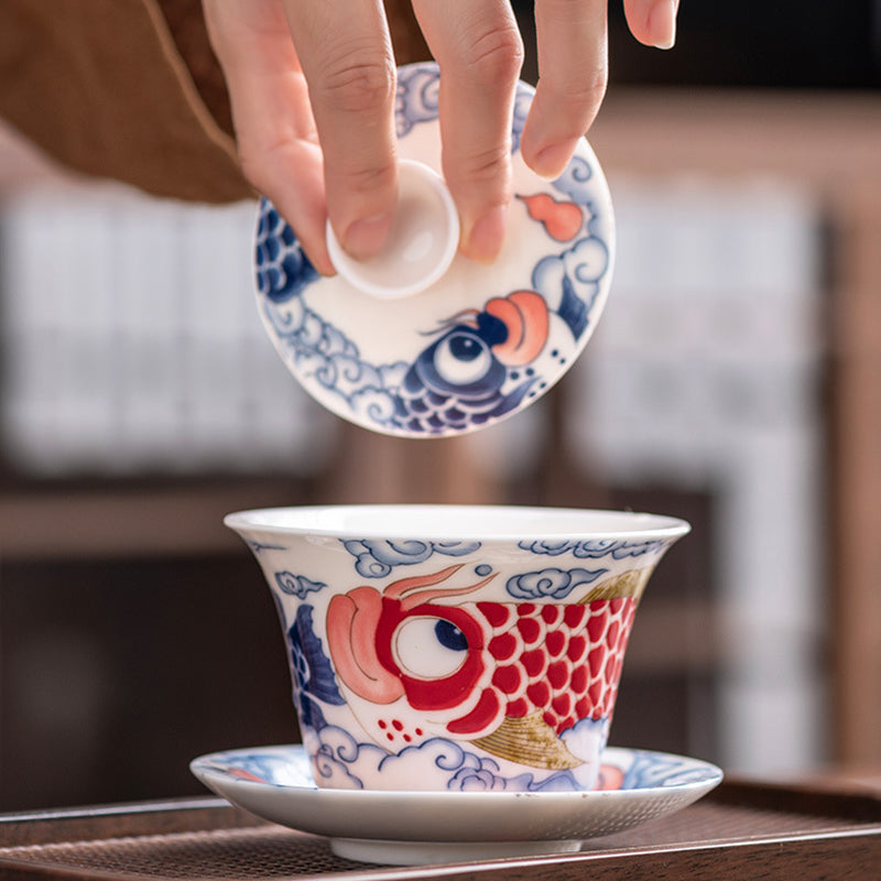 Mutton Fat Jade Arowana Tea Set