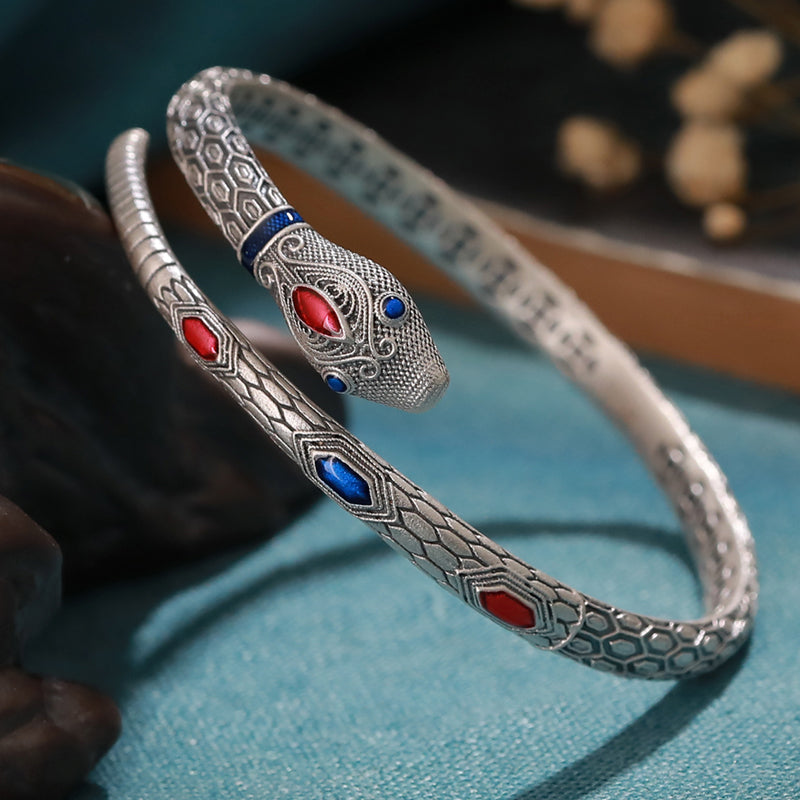 925 silver, gold Spirit snake bracelet, Chinese style enamel, 28.5 grams
