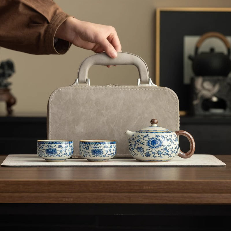 Ru Kiln Gongfu Tea Set with Interlaced Branch Pattern