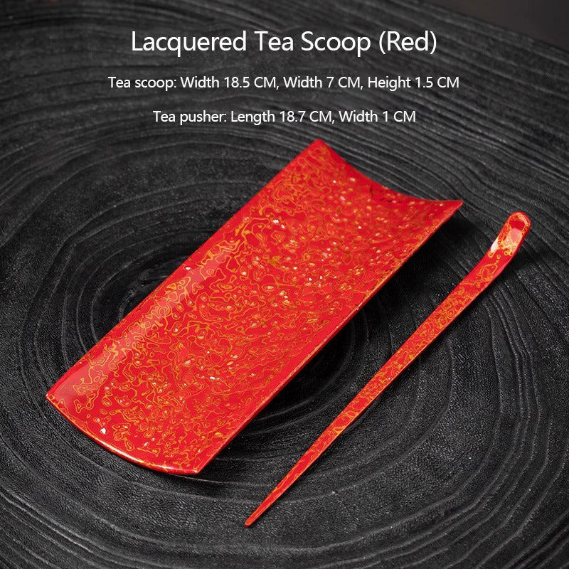 Lacquered Bamboo and Wood Tea Scoop and Tea Pusher