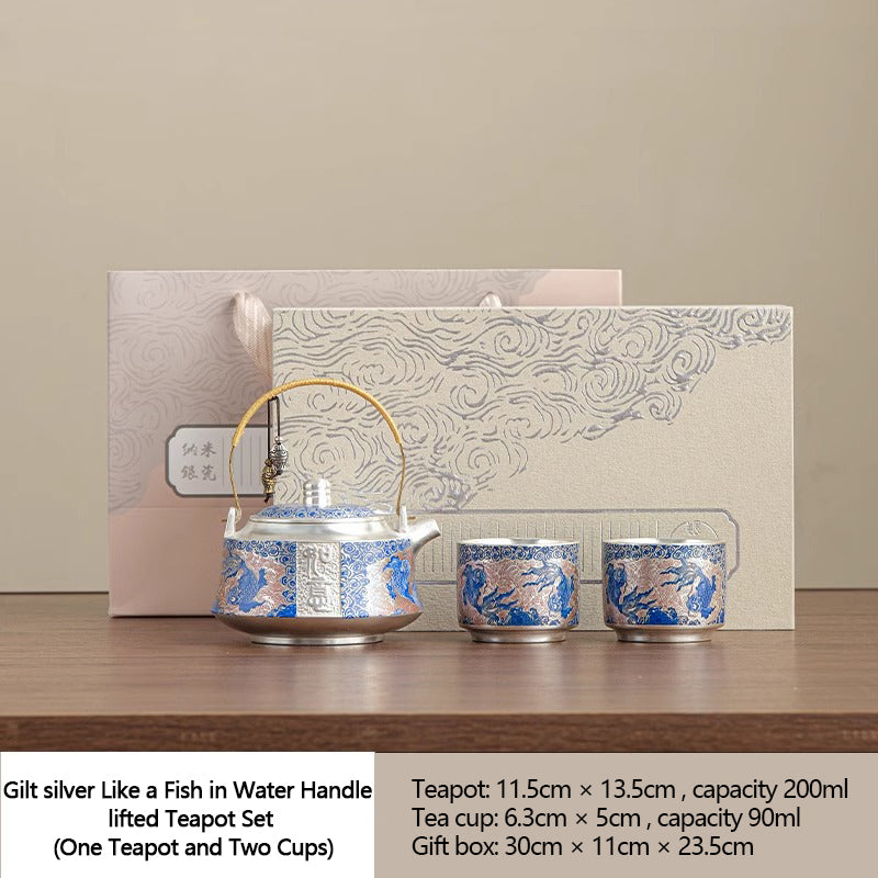 Gilt silver kungfu tea set
