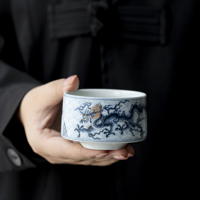 Gold and Silver Blue Dragon Tattoo Cup