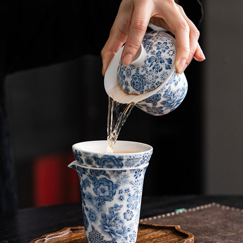 Mutton-Fat Jade Floral Tea Set