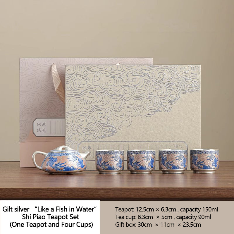 Gilt silver kungfu tea set