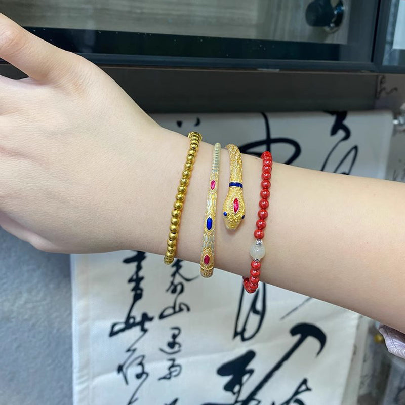 925 silver, gold Spirit snake bracelet, Chinese style enamel, 28.5 grams