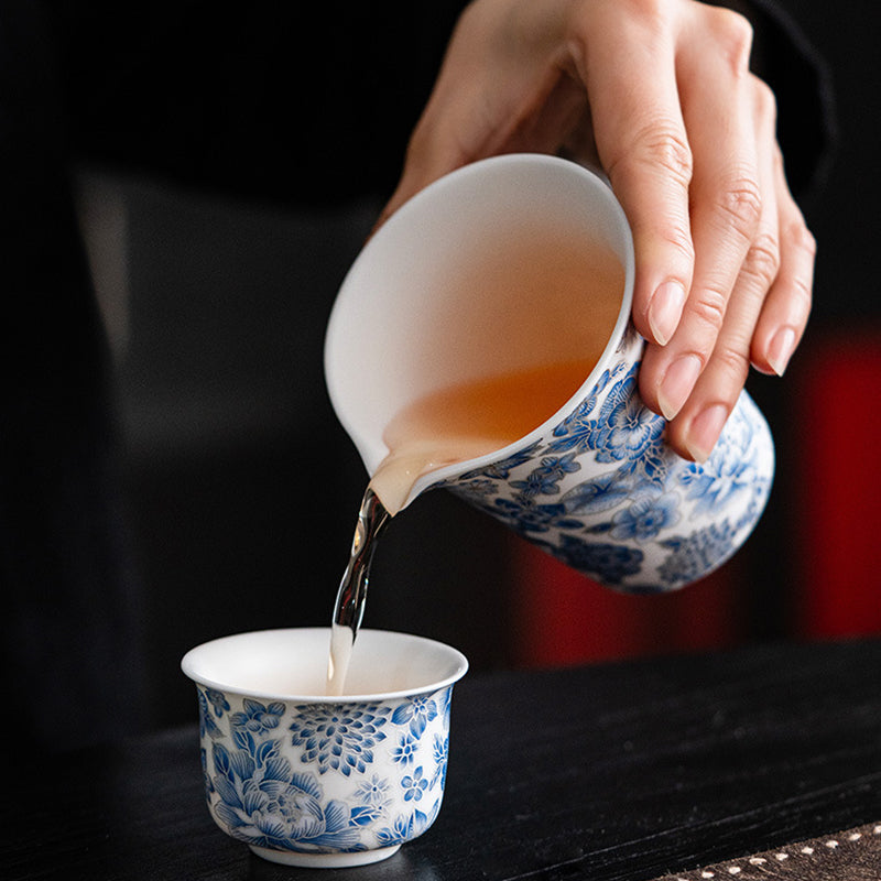Mutton-Fat Jade Floral Tea Set
