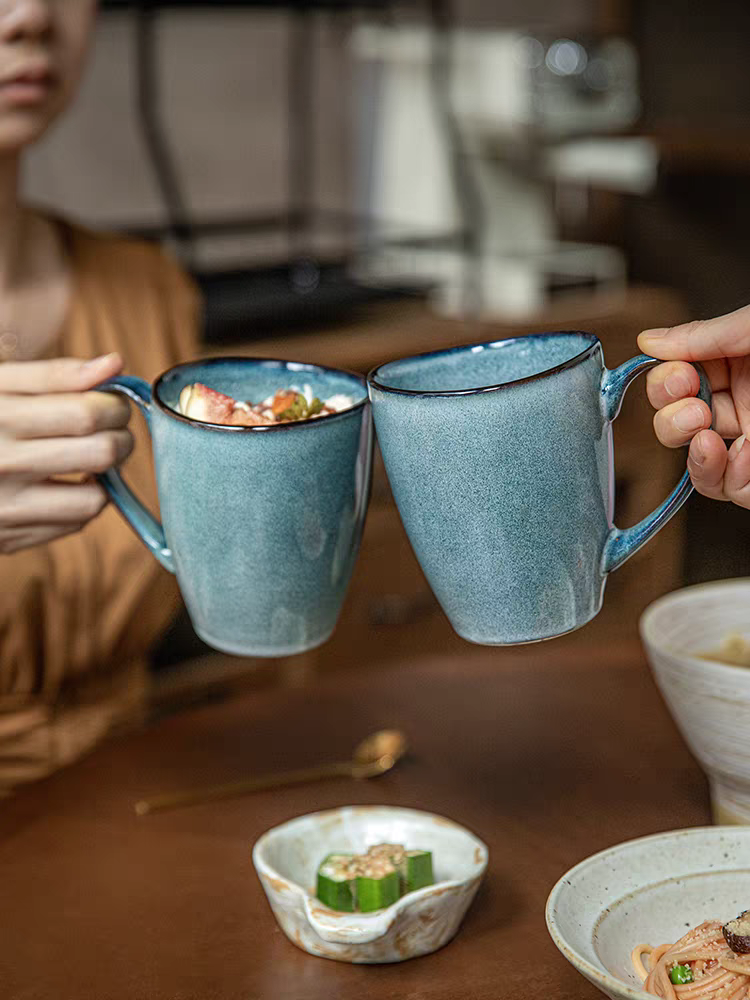 Blue Kiln-Changed Glaze Ceramic Mug - 450ml Masculine Design Coffee Cup, Office/Everyday Tea Mug for Men