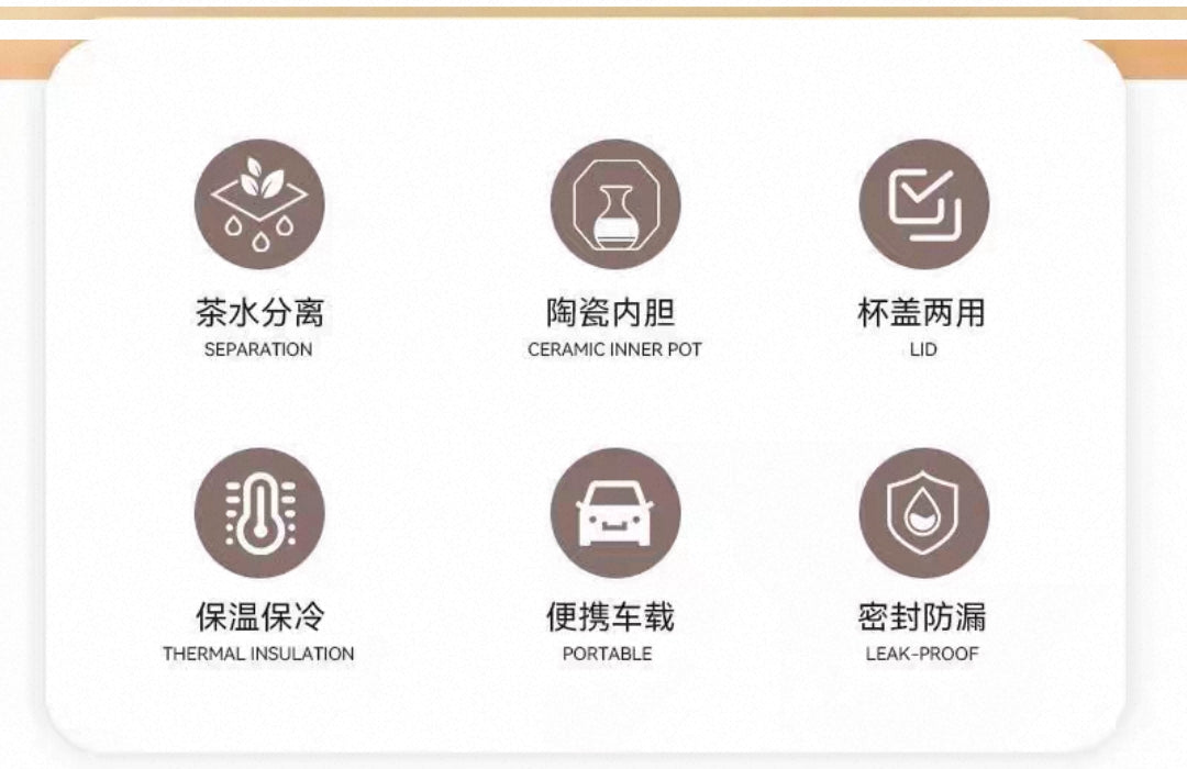 Fashion Style Insulated Tea Cup with Tea-Water Separation - Ceramic Liner, SUS 316 Stainless Steel—Easy to make tea and drink tea at anytime and anyplaces