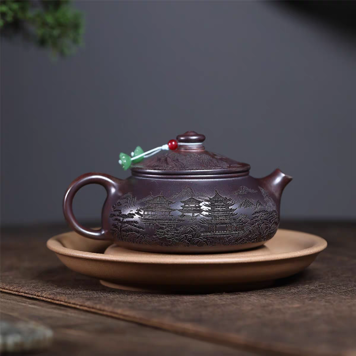 River and Mountains Pattern Yixing Zisha teapot