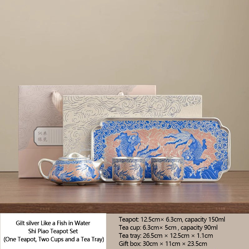 Gilt silver kungfu tea set