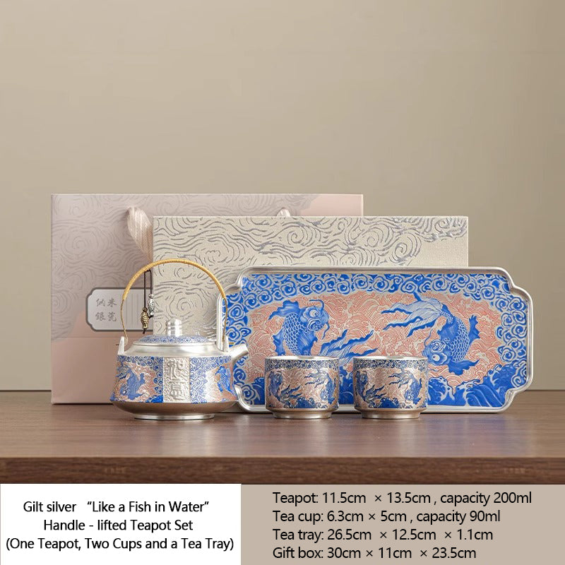 Gilt silver kungfu tea set