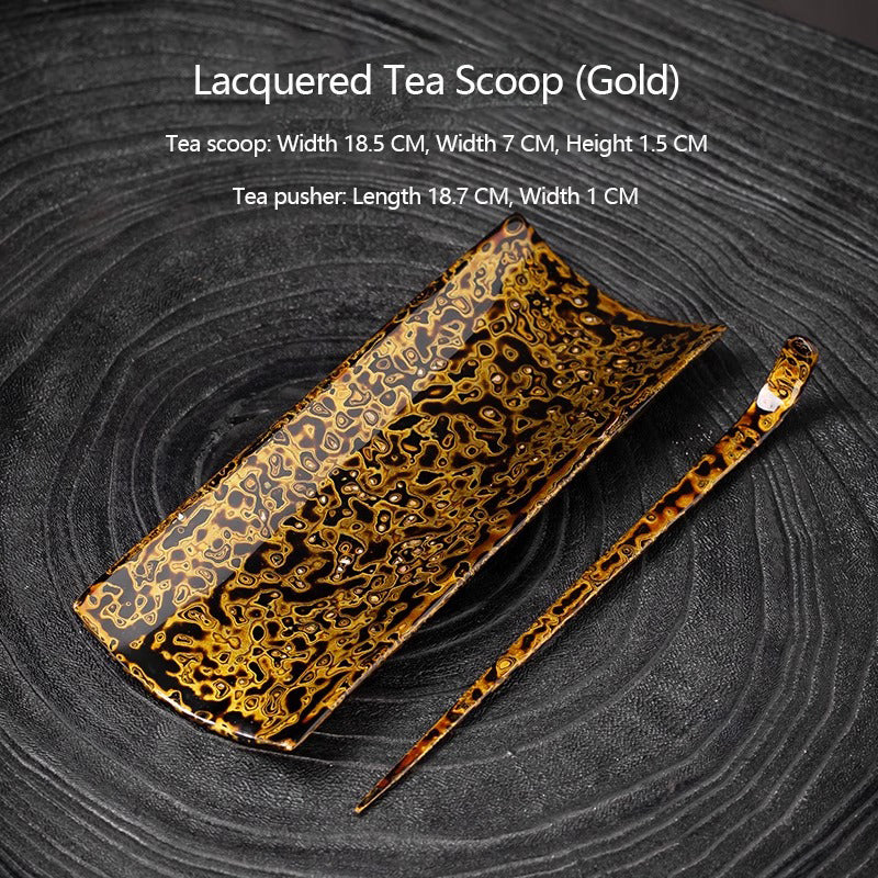 Lacquered Bamboo and Wood Tea Scoop and Tea Pusher