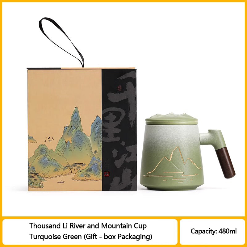 Large capacity Ceramic Mug with Thousand Li River and Mountain Pattern