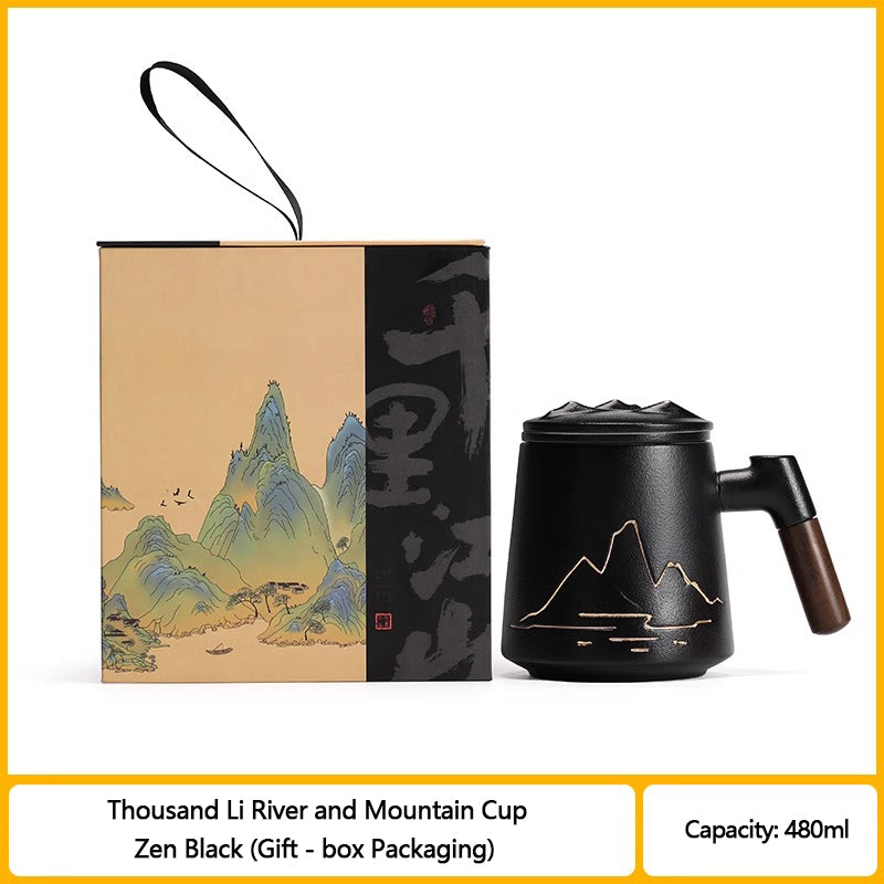 Large capacity Ceramic Mug with Thousand Li River and Mountain Pattern