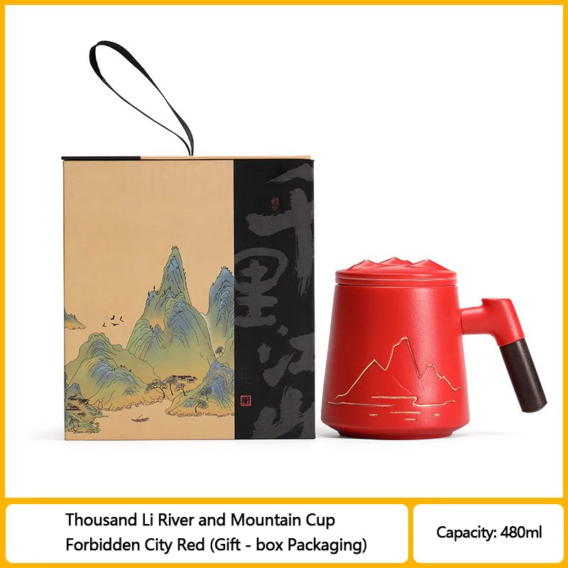 Large capacity Ceramic Mug with Thousand Li River and Mountain Pattern
