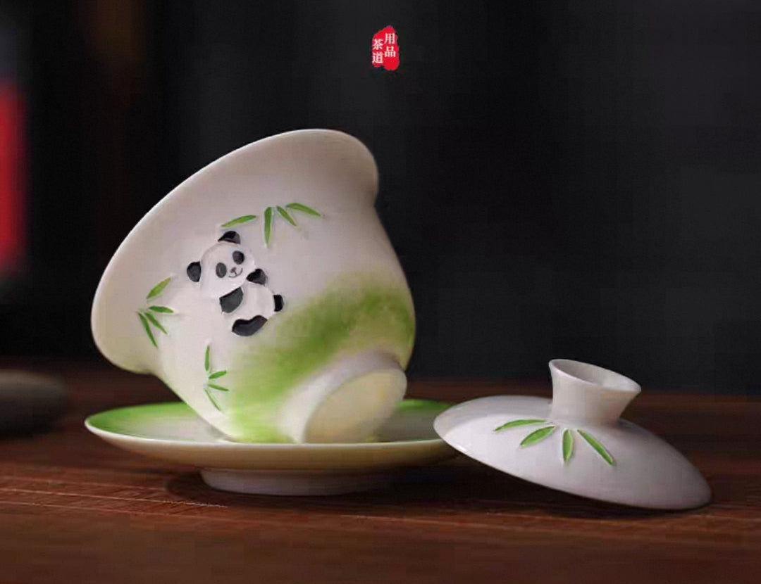 3D and Hand Painting Panda Patterns Gaiwan