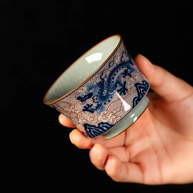 Ice Crackle Underglazed Red Sea-Dragon Tea Set