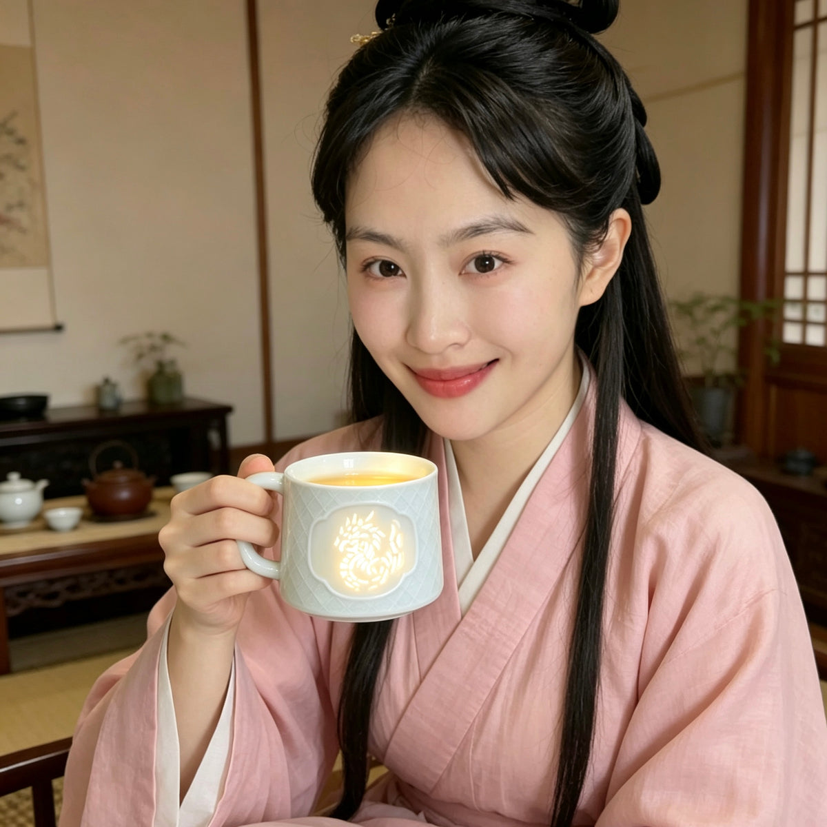 Jingdezhen Linglong Porcelain Zodiac Mug Chinese Long （Dragon Pattern）