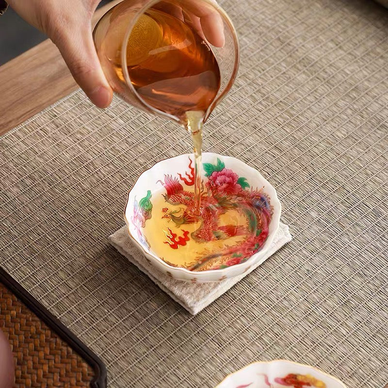 Enamel Color Phoenix Peony Master Cup | 50ml Jingdezhen Porcelain Gongfu Tea Cup for Women