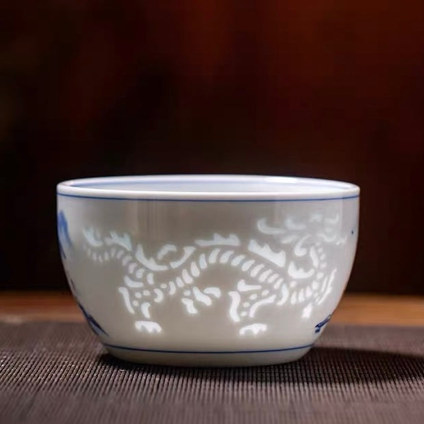 Jingdezhen Hand-Painted "Linglong" Rice-Grain Dragon Tea Cup