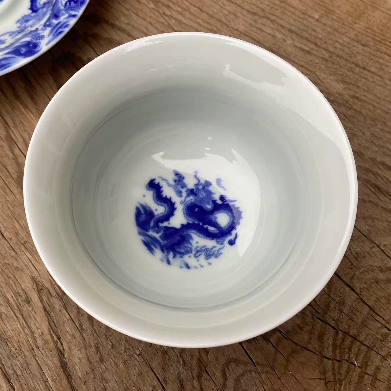 Antique Blue and White Double Dragon Sancai Gaiwan | Jingdezhen Handmade Porcelain Kung Fu Tea Bowl