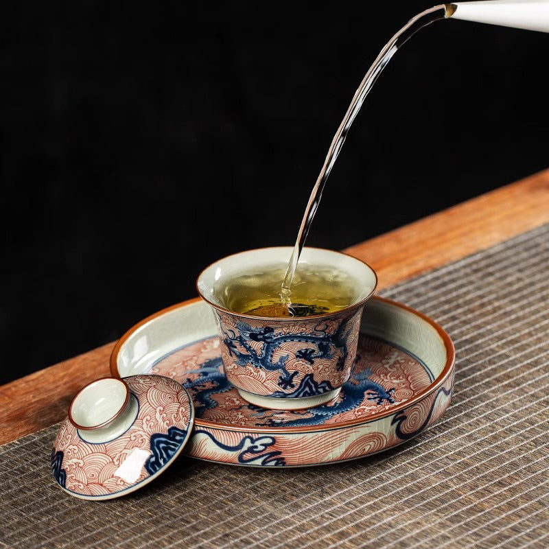 Ice Crackle Underglazed Red Sea-Dragon Tea Set