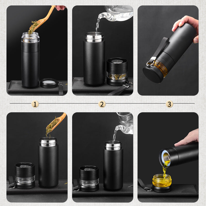 Fashion Style Insulated Tea Cup with Tea-Water Separation - Ceramic Liner, SUS 316 Stainless Steel—Easy to make tea and drink tea at anytime and anyplaces