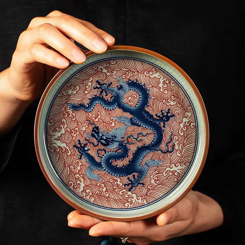 Ice Crackle Underglazed Red Sea-Dragon Tea Set