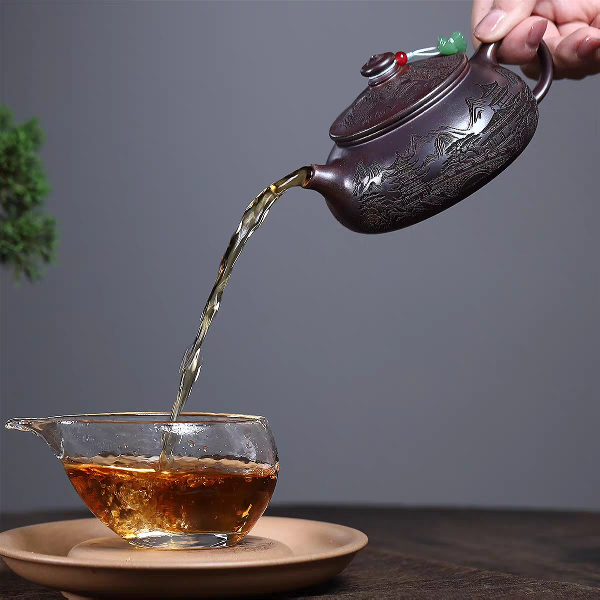 River and Mountains Pattern Yixing Zisha teapot