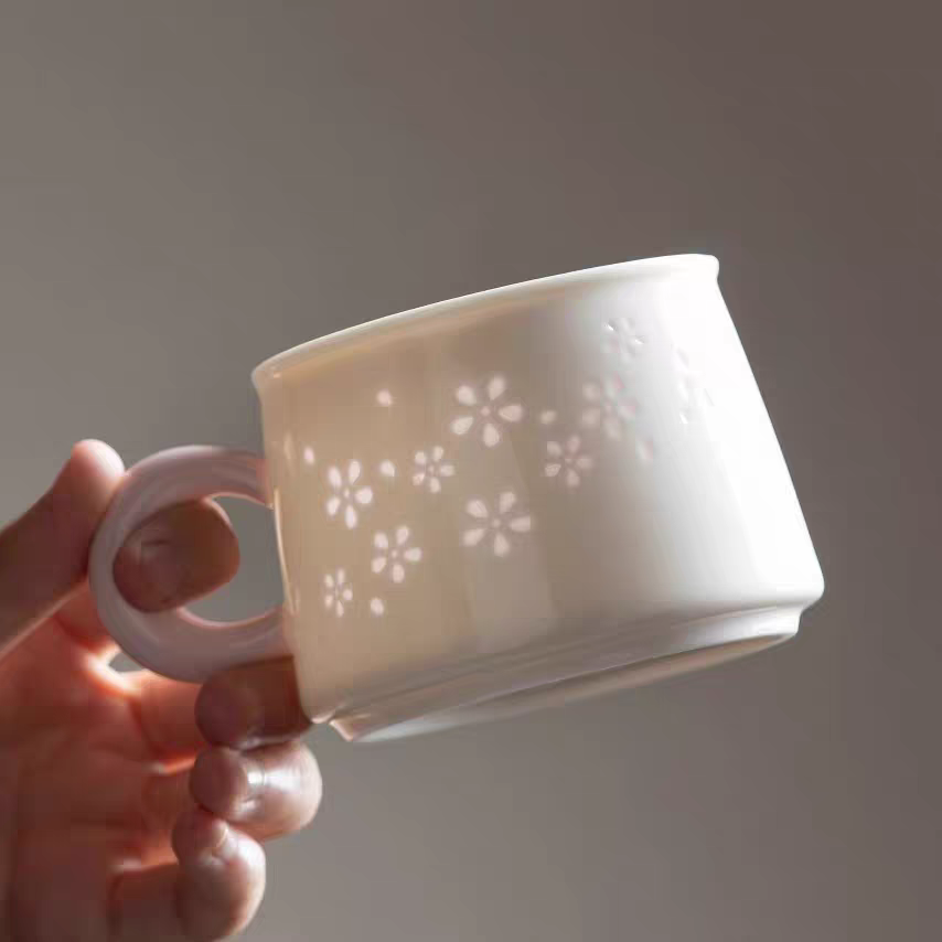 Exquisite Linglong Porcelain Cup Set - Gift Box for Coffee, Tea & Milk