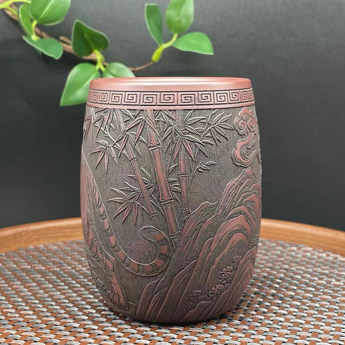 Yixing Raw Ore Shihong Clay Master Teacup, Fully Handmade Relief Tiger Zodiac Zisha Cup, 200CC Dragon Egg Kung Fu Tea Cup