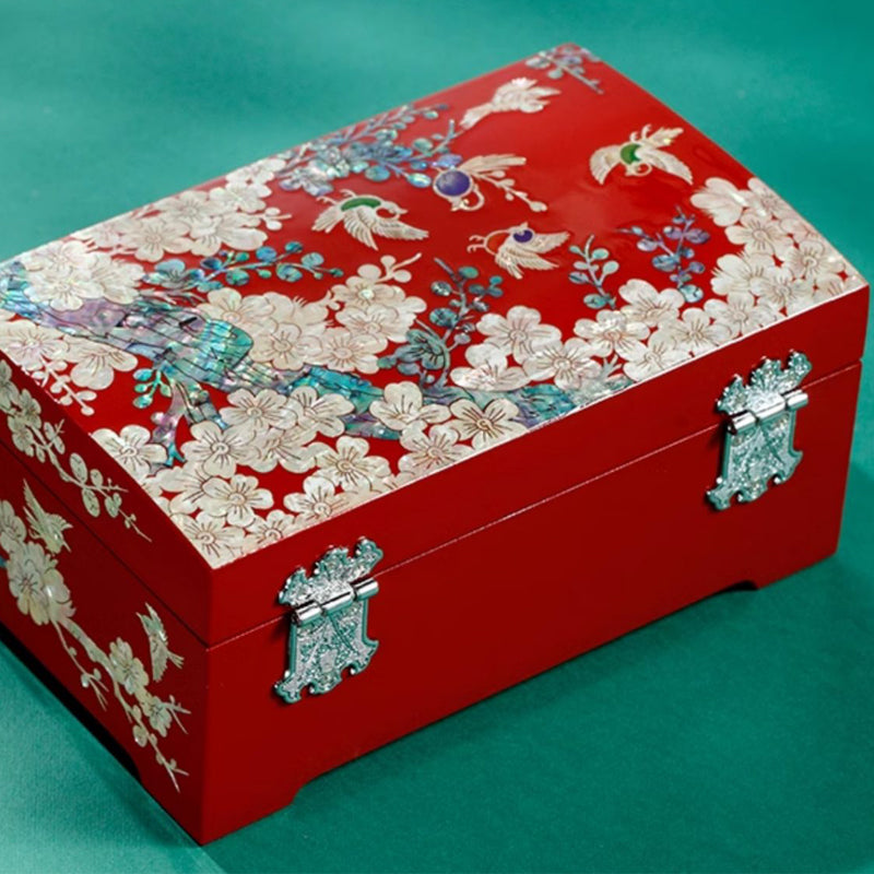 Lacquer Jewelry Box with Magpie & Plum Design — Symbolizing Radiant Joy