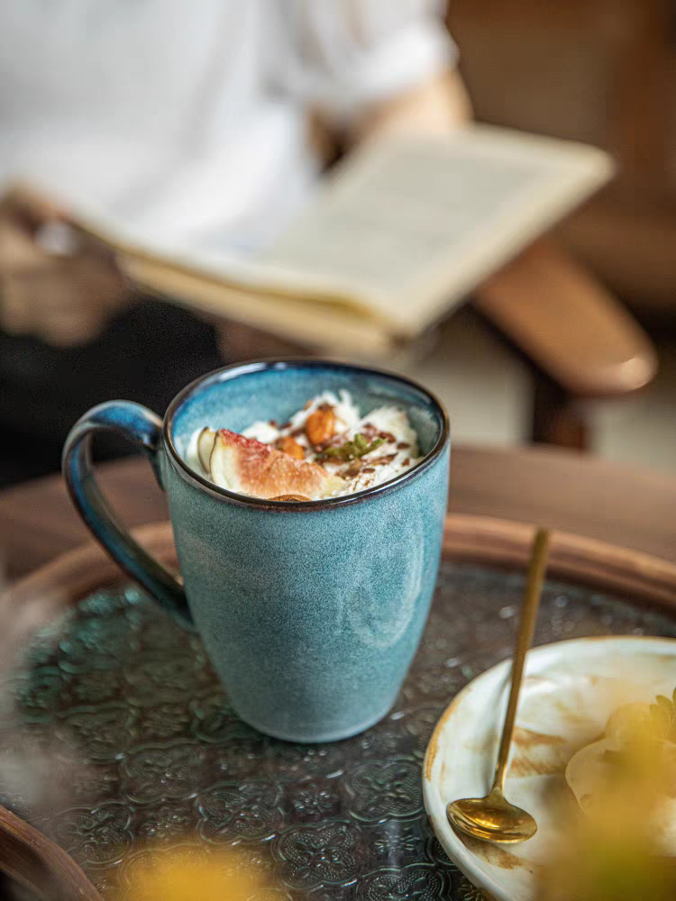 Blue Kiln-Changed Glaze Ceramic Mug - 450ml Masculine Design Coffee Cup, Office/Everyday Tea Mug for Men