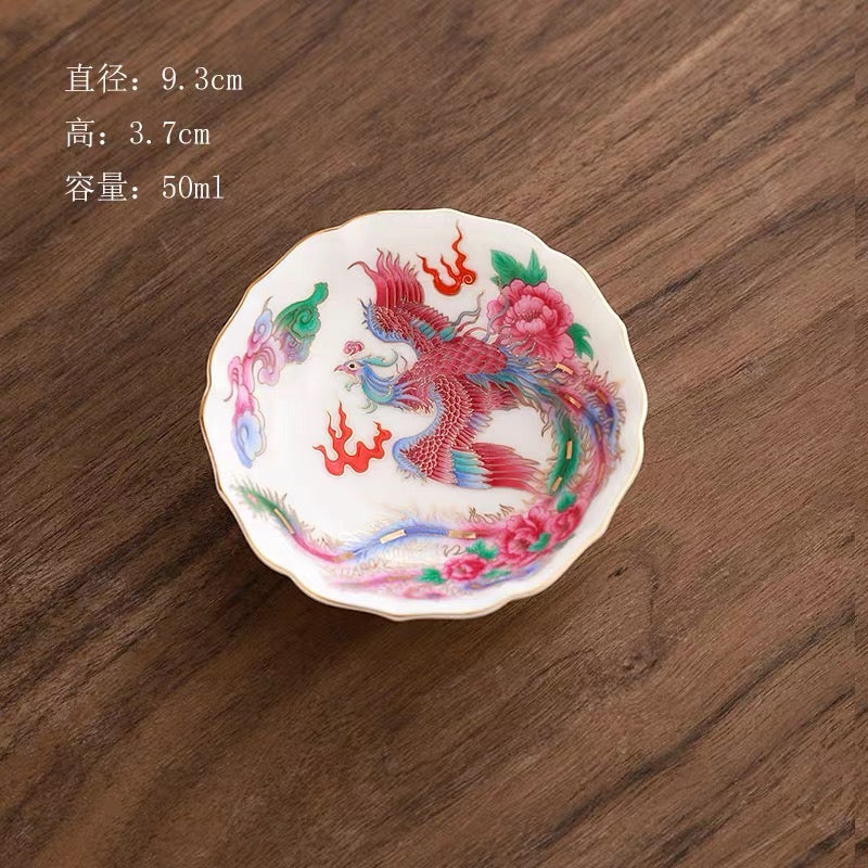 Enamel Color Phoenix Peony Master Cup | 50ml Jingdezhen Porcelain Gongfu Tea Cup for Women