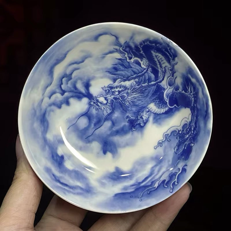 The Azure Dragon Puer Tea Master Cup — Handcrafted Jingdezhen Blue & White Porcelain