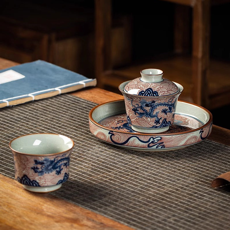Ice Crackle Underglazed Red Sea-Dragon Tea Set