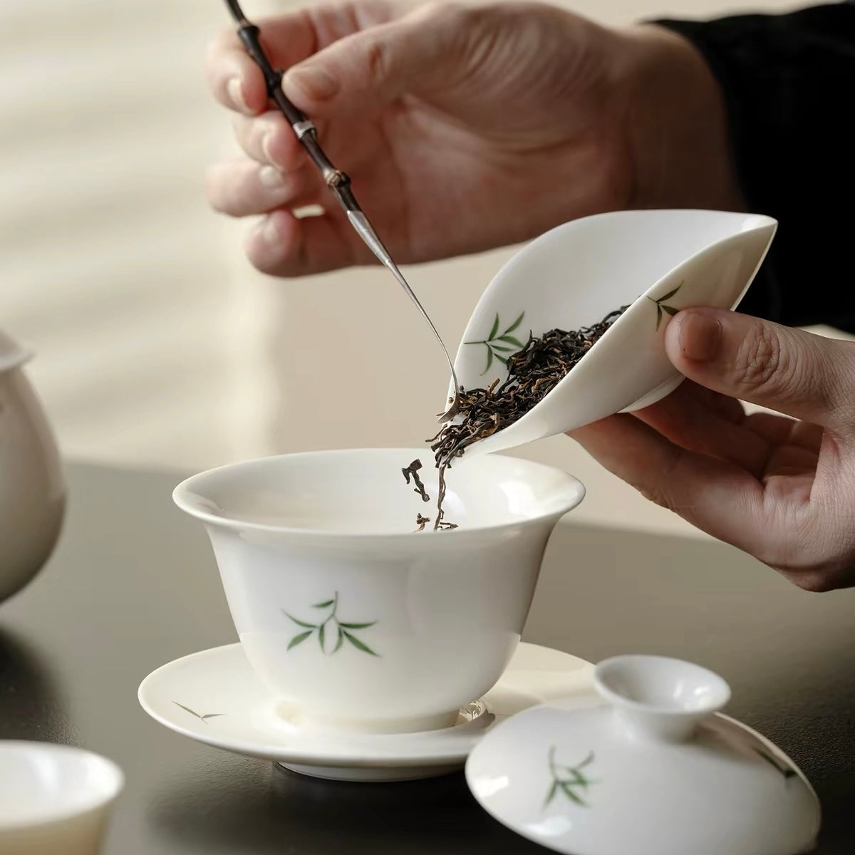 Chinese Traditional Porcelain Cha Ze—tea tool to put tea inside Gaiwan or Teapot