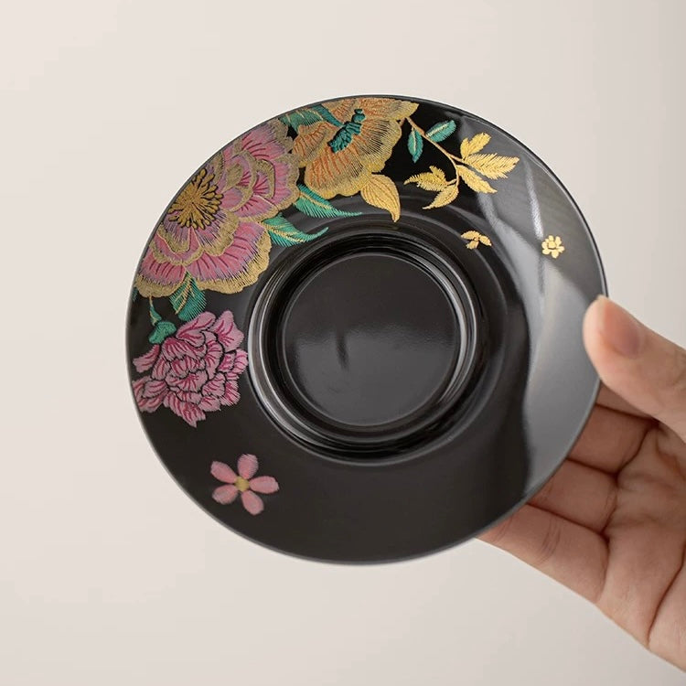 Black Gold Glaze KeSi Peony Gaiwan | Traditional Chinese Three-Talent Tea Bowl for Gongfu Tea