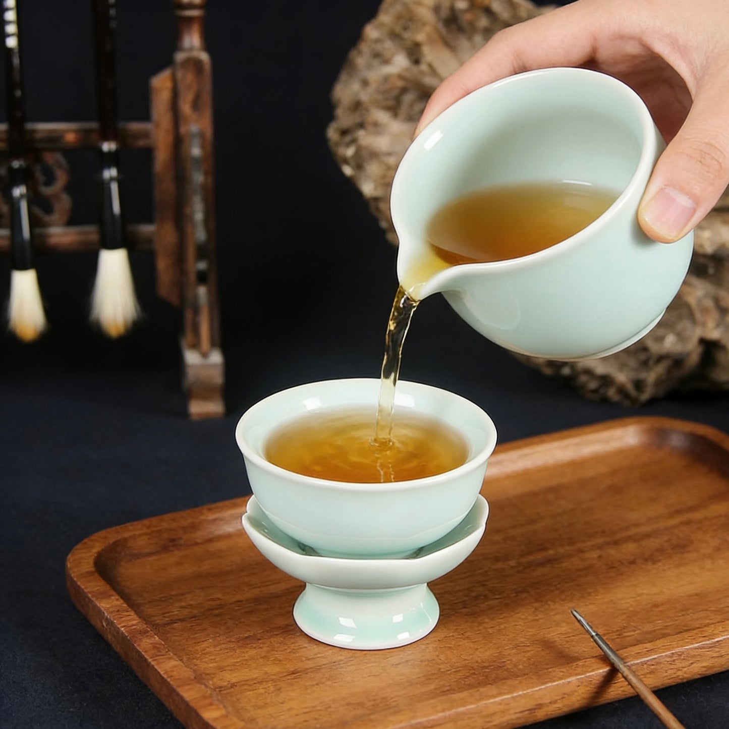 Longquan Celadon Kung Fu Tea Ceremony Accessories: Tea Strainer & Holder Set