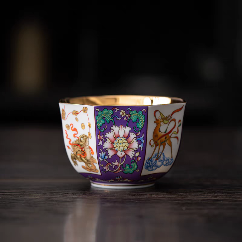 Eight-Sided Cup (Bafang) Enamel-colored 24K Gilt Tea Cup