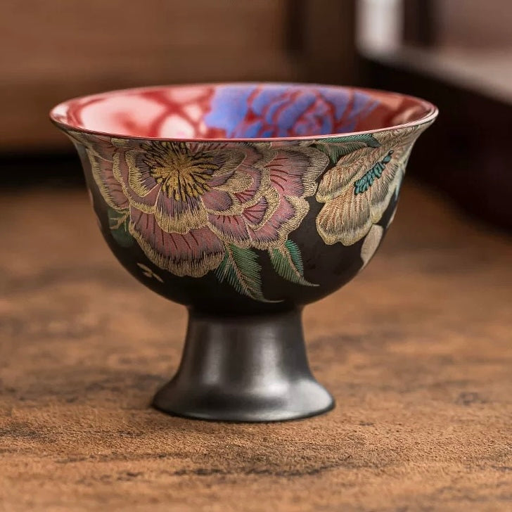 Jisu KeSi Printed Tall Master Tea Cup | MoHua JinXiu Porcelain Tea Cup for Tea Ceremony