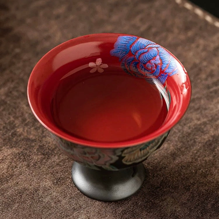 Jisu KeSi Printed Tall Master Tea Cup | MoHua JinXiu Porcelain Tea Cup for Tea Ceremony