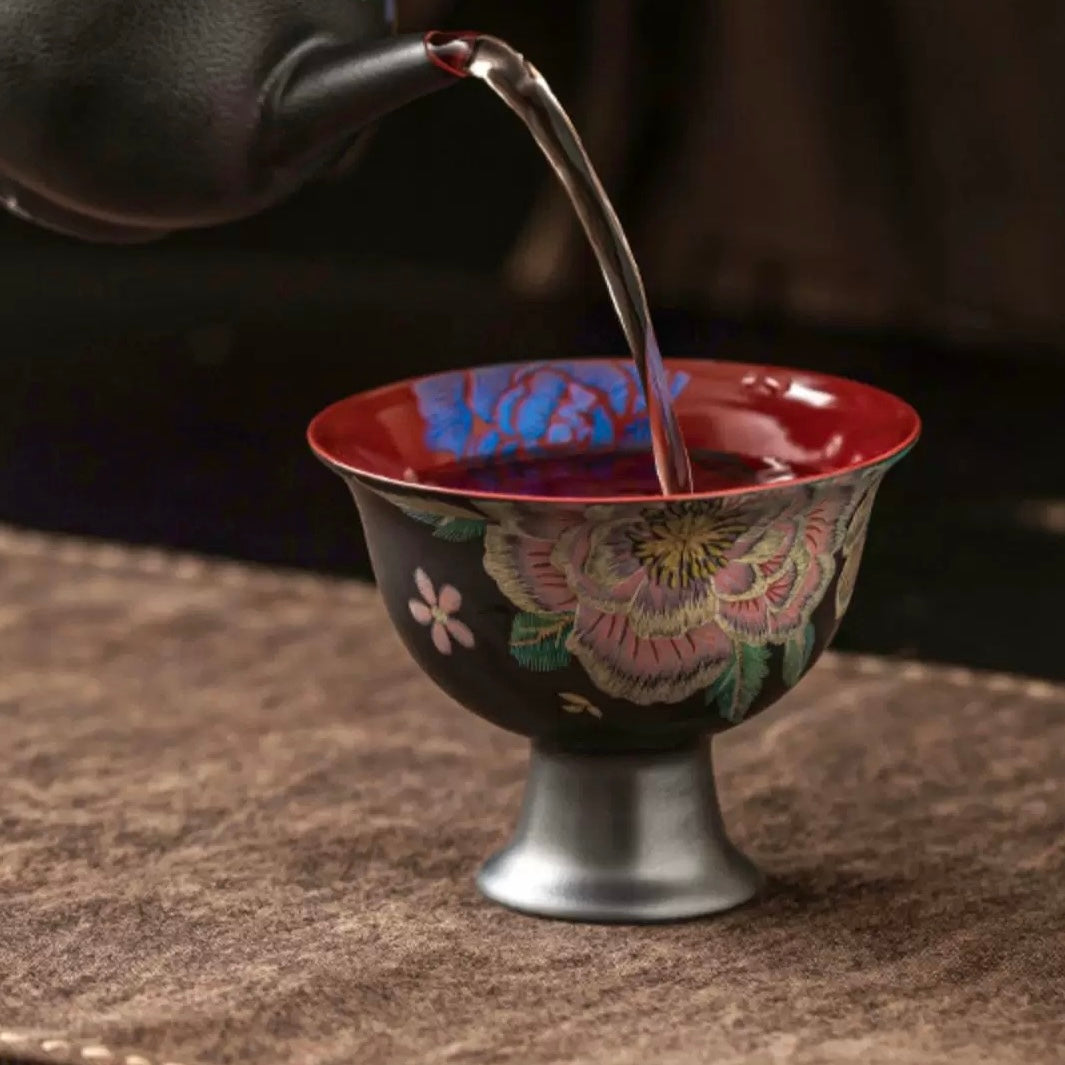 Jisu KeSi Printed Tall Master Tea Cup | MoHua JinXiu Porcelain Tea Cup for Tea Ceremony